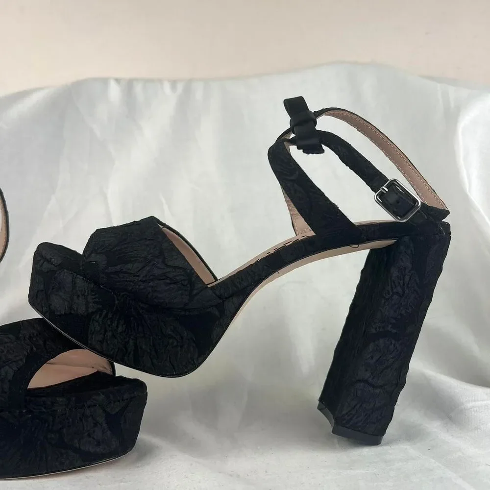 Muse by Marchesa Francesca Floral Print Bow Detail Platform Ankle Strap Size 8